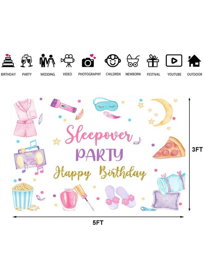 Ticuenicoa 5×3ft Sleepover Party Backdrop Sleepover Pajamas Pillow Fight Pink Girl Party Decorations Slumber Party Banner Photography Background Cake Table Studio Props - Image 5
