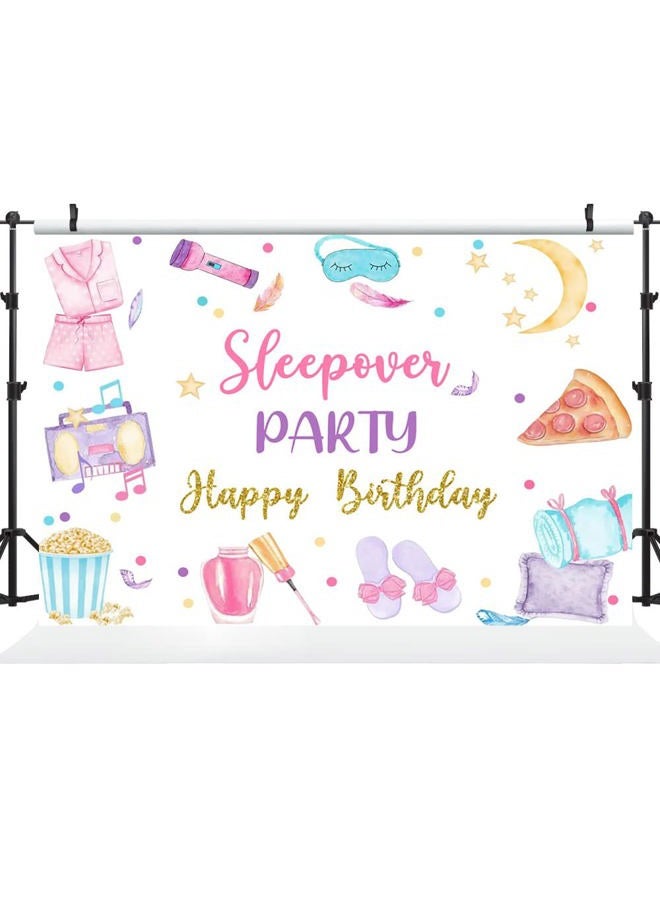Ticuenicoa 5×3ft Sleepover Party Backdrop Sleepover Pajamas Pillow Fight Pink Girl Party Decorations Slumber Party Banner Photography Background Cake Table Studio Props - Image 2