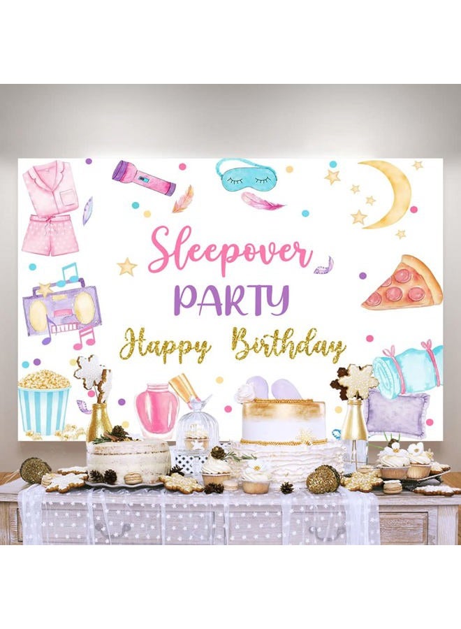Ticuenicoa 5×3ft Sleepover Party Backdrop Sleepover Pajamas Pillow Fight Pink Girl Party Decorations Slumber Party Banner Photography Background Cake Table Studio Props - Image 3