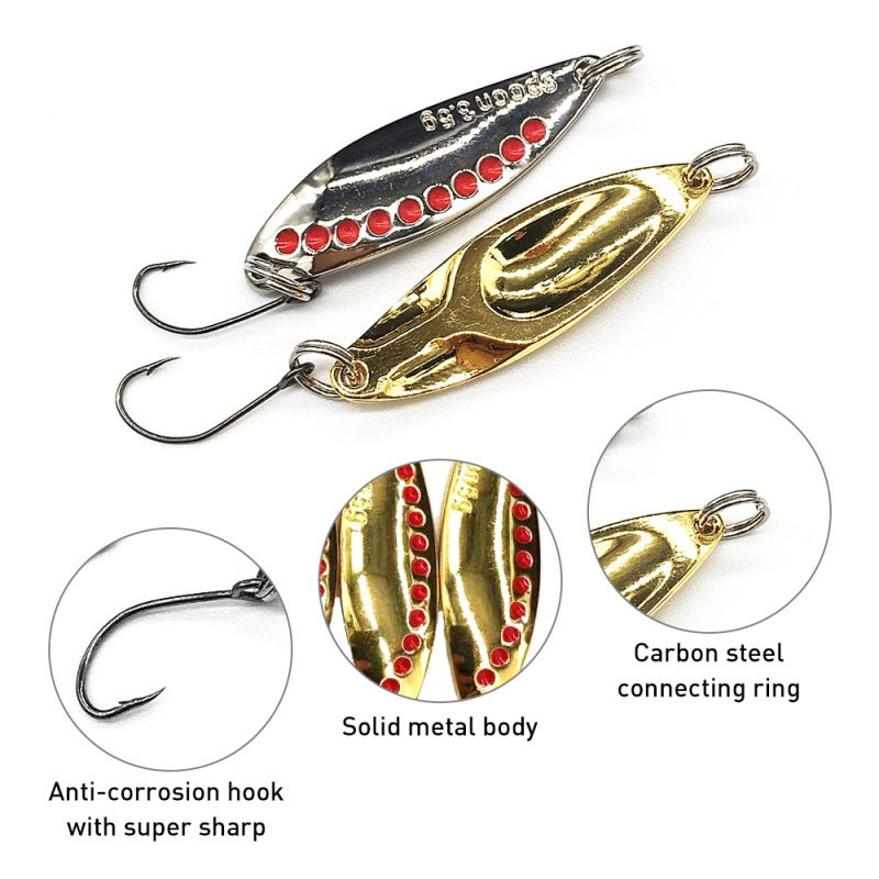 Fishing Lure 1.5 G 6 Pcs Solid Metal Construction - Super Sharp Anti-Corrosion Hook Mini Spoon Lure for Saltwater Freshwater Fishing - Image 3