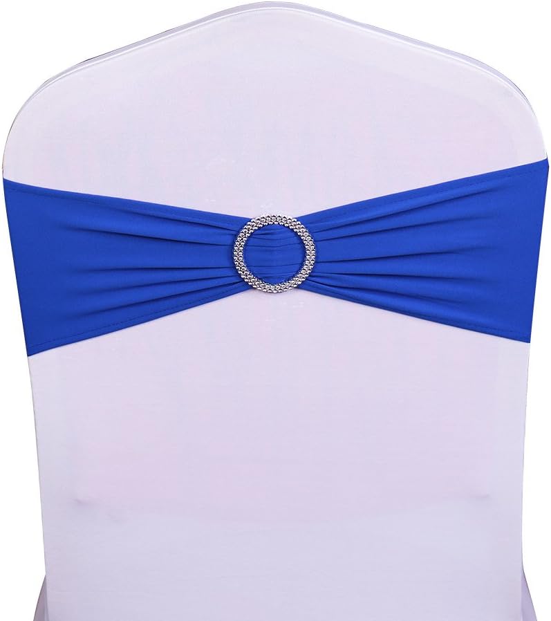 SINSSOWL Spandex Royal Blue Chair Sashes 100 Pack Wedding Chair Bands with Buckles Dark Blue Chairs Bows for Party Birthday Baby Shower Engagement Anniversary Banquet Events Decorations (Roya Blue) - Image 3