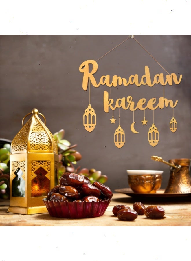 زينة رمضان، للمنزل والمكتب والهدايا لافتة خشبية لتعليقها على الحائط مع 7 قلادات وخيط للتعليق - Image 5