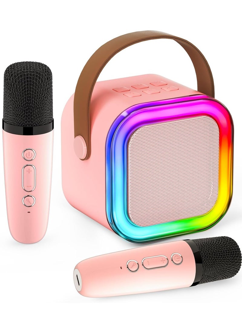 ELTRAZONE Mini Karaoke Machine for Kids & Adults – Portable Bluetooth Speaker with 2 Wireless Microphones, MP3 Music Player, Perfect Gift for Girls (Ages 3-12), Birthday & Family Party (Pink) - Image 1