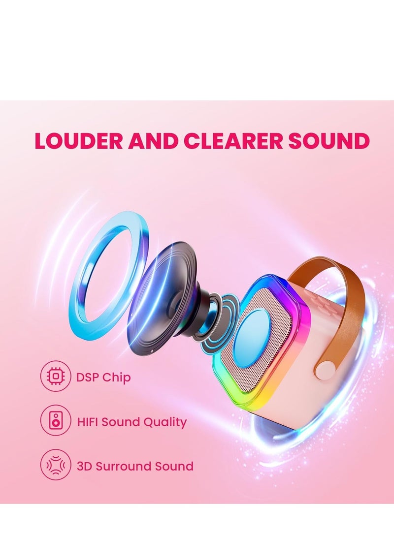 ELTRAZONE Mini Karaoke Machine for Kids & Adults – Portable Bluetooth Speaker with 2 Wireless Microphones, MP3 Music Player, Perfect Gift for Girls (Ages 3-12), Birthday & Family Party (Pink) - Image 4