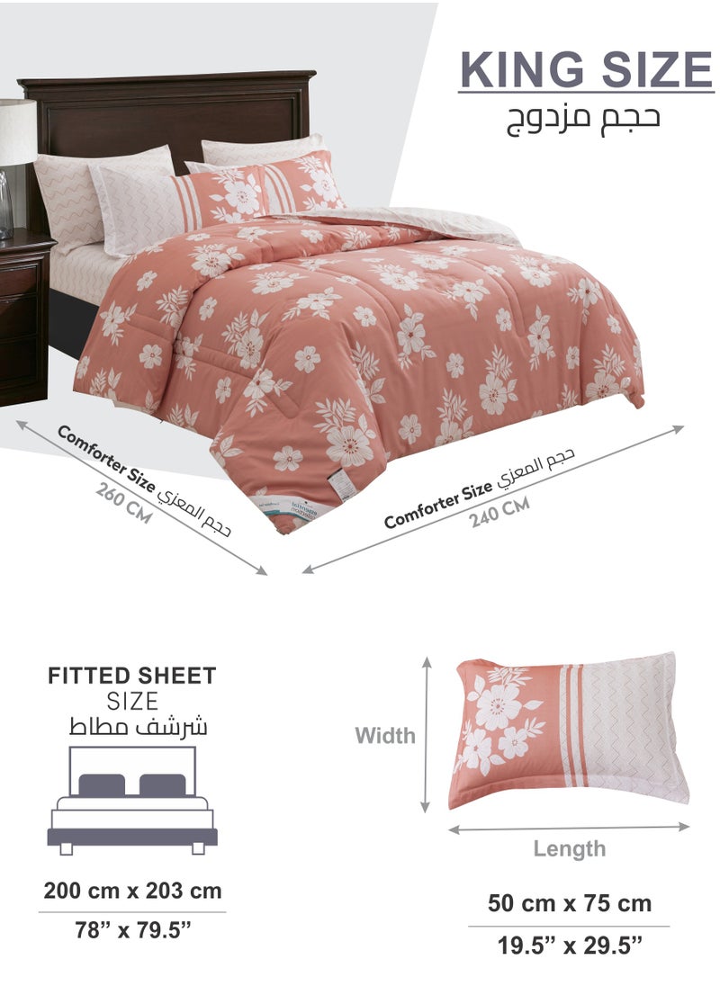 Donetella Printed Comforter Set 6-Pcs King Size All Season Decorated Reversible Double Bed Comforter Set Fits (200 X 200 Cm)With Super-Soft Down Alterntaive Filing,Rose  - Image 3
