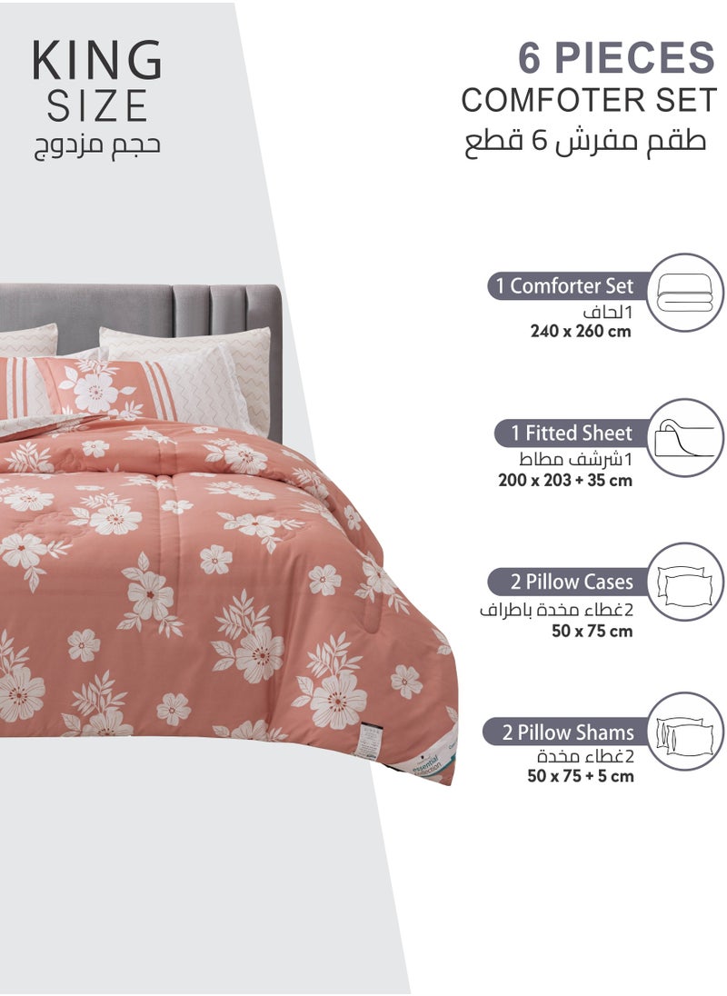 Donetella Printed Comforter Set 6-Pcs King Size All Season Decorated Reversible Double Bed Comforter Set Fits (200 X 200 Cm)With Super-Soft Down Alterntaive Filing,Rose  - Image 4