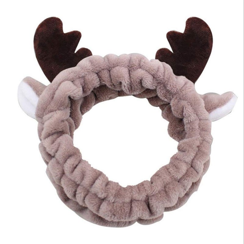 MXXGMYJ Elk Womens Spa Facial Makeup Headband  Bear Face Mask for Birthdays Valentines Christmas  Fleece Headwear for Women  Girls  Coffee