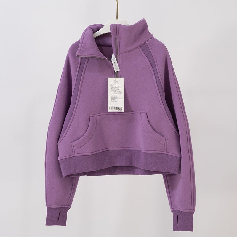 Generic Autumn and Winter New Thickened High Neck Sweatshirt Womens Sports Half Zipper Loose Coat Long Sleeve Jogging Fitness Yoga Clothes Plum purple 043 turtleneck 