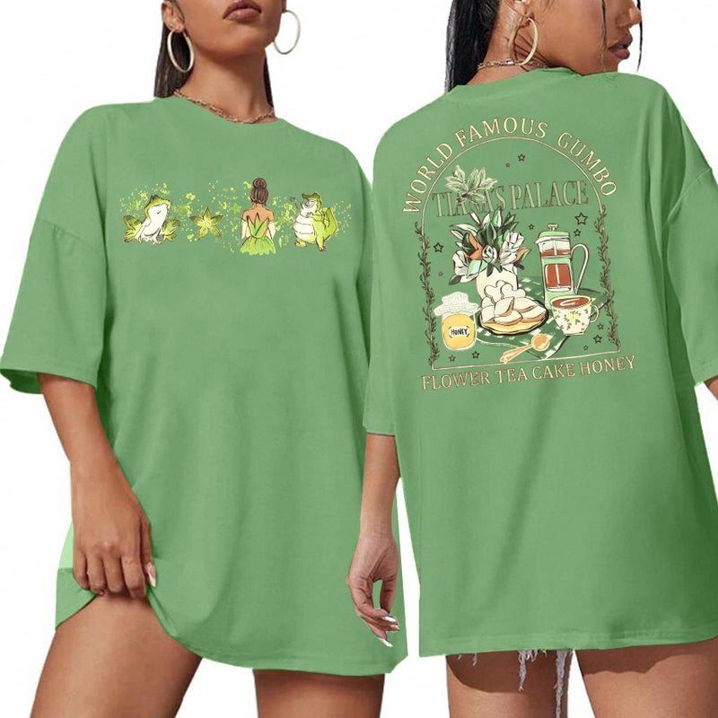 FAYALEQ Oversized Magic Kingdom Shirts for Women The Princess and The Frog Shirt Flower Tea Cake Honey Tees Graphic Short Sleeve Tops - Image 1