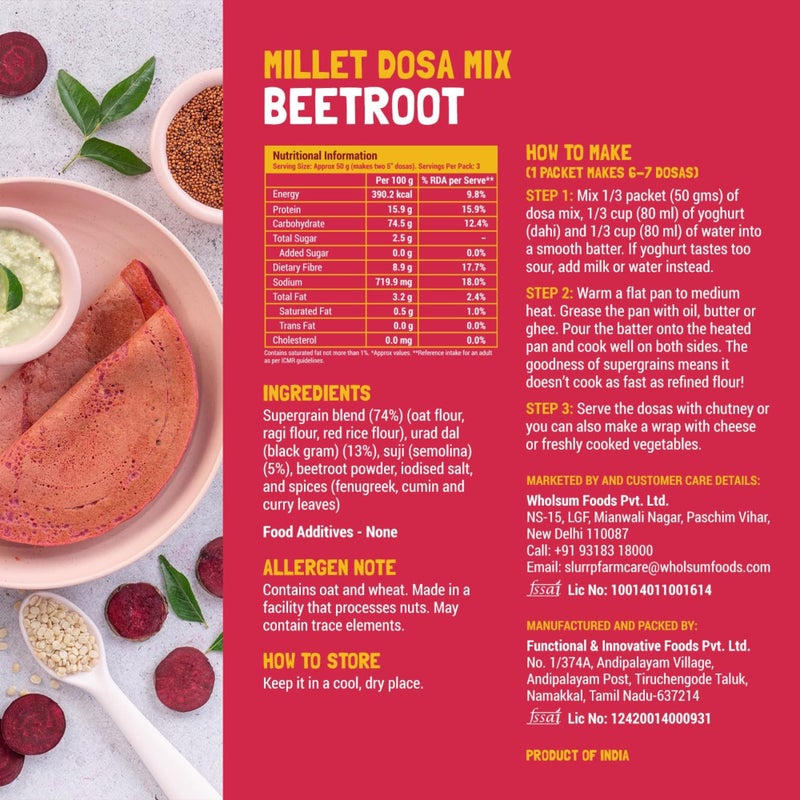 Slurrp Farm Millet Dosa Mix - Beetroot & Spinach | Wholesome Breakfast for Kids & Adults | Zero Maida, No Artificial Colors | Ready to Cook | Clean & Nutritious | 5.29 Oz (Pack of 2) - Image 4