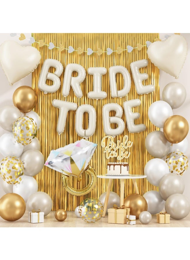 فَرَحُوم طقم زينة حفلة العزوبية باللون الذهبي مع طرحة وشريط، بالونات العروس مع بالون خاتم الماس، بالونات ذهبية وبيضاء، ستائر شرينج وزينة القلوب لليلة الحنة، ليلة المندي، حفلات الخطوبة وما قبل الزواج - Image 2