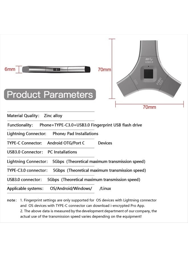 New 3-in-1 USB3.0 Fingerprint Encryption Drive, Secure Storage Password Protected USB Drive Suitable for Android - Image 3