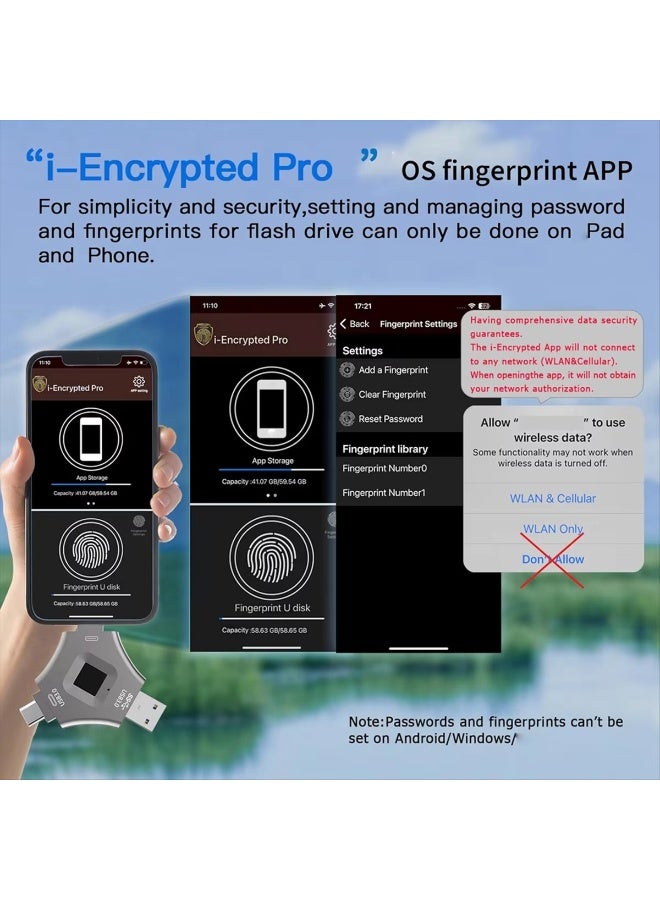 New 3-in-1 USB3.0 Fingerprint Encryption Drive, Secure Storage Password Protected USB Drive Suitable for Android - Image 4