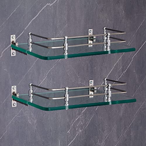 FORTUNE Multipurpose Wall Hung Transparent Glass Shelf for Bathroom or Living Room, Bathroom Accessories 12 x 6 - Inch - (Pack of 2) - Image 1