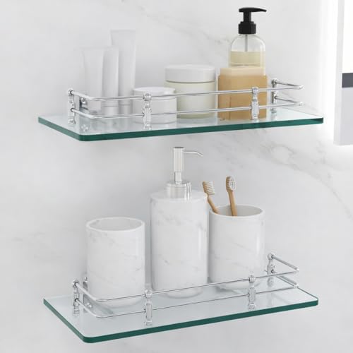 FORTUNE Multipurpose Wall Hung Transparent Glass Shelf for Bathroom or Living Room, Bathroom Accessories 12 x 6 - Inch - (Pack of 2) - Image 2