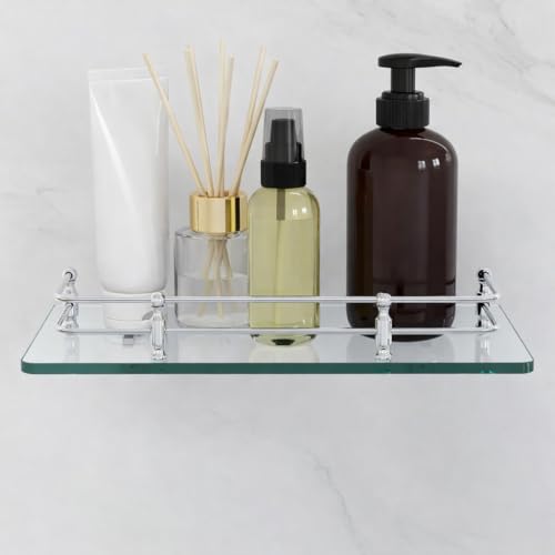 FORTUNE Multipurpose Wall Hung Transparent Glass Shelf for Bathroom or Living Room, Bathroom Accessories 12 x 6 - Inch - (Pack of 2) - Image 3