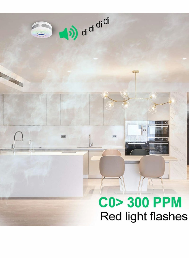 Combination and Carbon Monoxide Alarm Detector, Dual Sensor CO Detector Battery Powered with LCD Display Sound Warning for Home,School,Office - Image 2