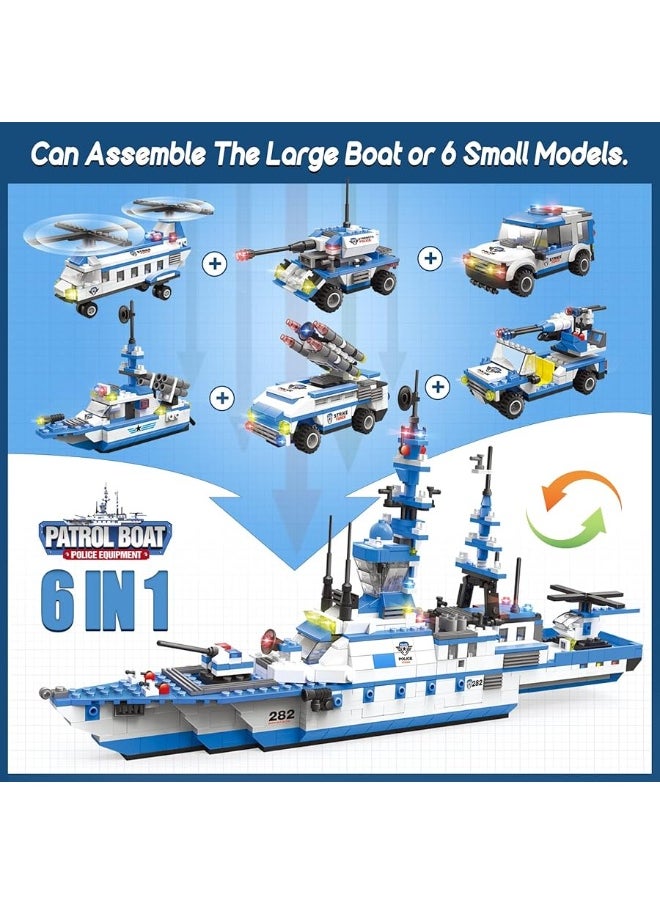EP EXERCISE N PLAY EP EXERCISE N PLAY 1169 Pieces Police Ship Building Blocks Kit with Cop Car Helicopter Patrol Boat for Boys and Girls Age 6-12  - Image 4