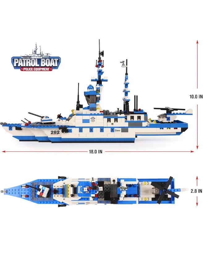 EP EXERCISE N PLAY EP EXERCISE N PLAY 1169 Pieces Police Ship Building Blocks Kit with Cop Car Helicopter Patrol Boat for Boys and Girls Age 6-12  - Image 2