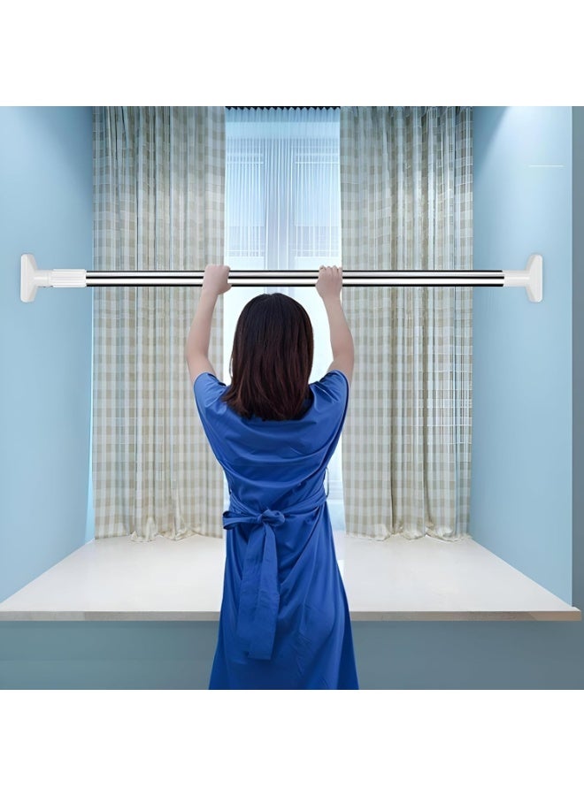 Curtain rod made of stainless steel, telescopic rod for tension mounting without drilling, stainless steel pipe that can be lengthened and shortened - multi-purpose hanging rod for bathroom and shower windows and entryway cabinets, adjustable length 85-150 cm - Image 5