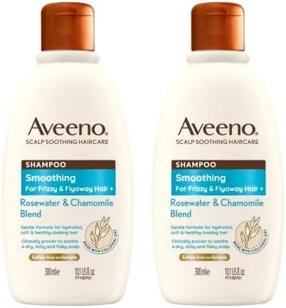 Aveeno Smoothing Rosewater and Chamomile Scalp Soothing Shampoo for Frizzy Hair 300ml Pack of 2