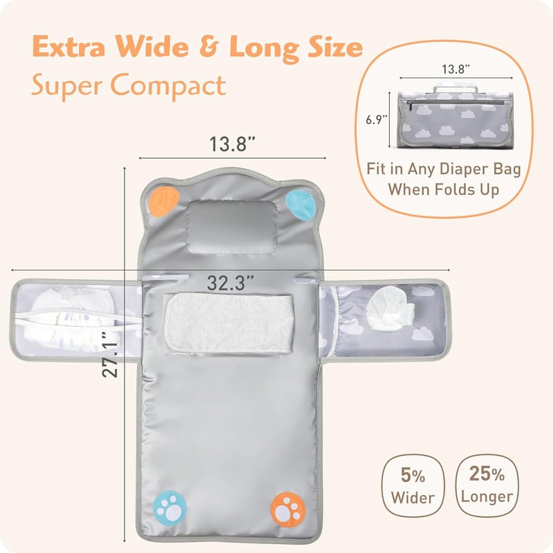 Knirose Anti Roll Diaper Changing Pad Mat with Swaddle Strap 3in1 Portable Waterproof Foldable Travel Station with Dual Storage Pockets Builtin Pillow Wipes Holder Shower Gift for Newborns Girls Boys - Image 2