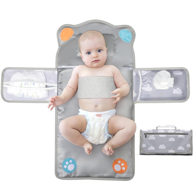 Knirose Anti Roll Diaper Changing Pad Mat with Swaddle Strap 3in1 Portable Waterproof Foldable Travel Station with Dual Storage Pockets Builtin Pillow Wipes Holder Shower Gift for Newborns Girls Boys - Image 1
