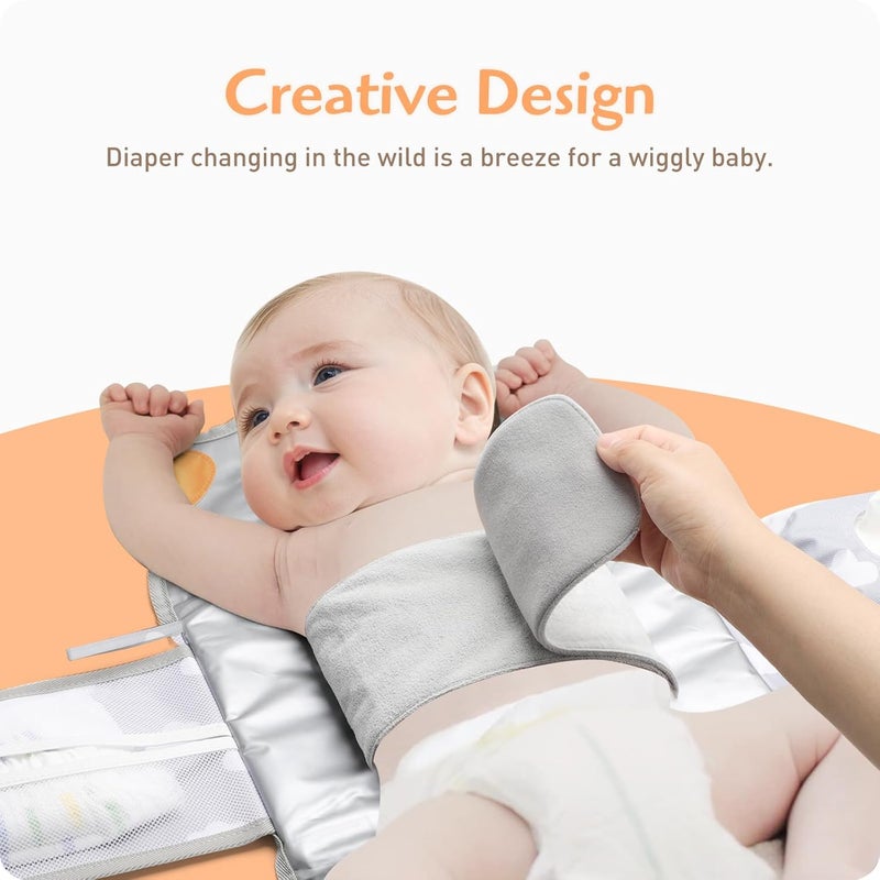 Knirose Anti Roll Diaper Changing Pad Mat with Swaddle Strap 3in1 Portable Waterproof Foldable Travel Station with Dual Storage Pockets Builtin Pillow Wipes Holder Shower Gift for Newborns Girls Boys - Image 3