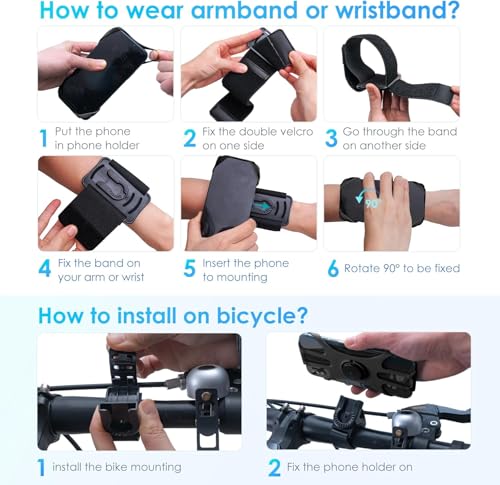 Cikyner Running Armband, 3 in 1 360° Rotatable & Detachable Sports/Bicycle Phone Holder for 4.5-7'' Smartphones, Ideal for Gym, Jogging, Hiking - Image 5