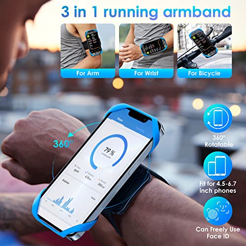 Cikyner Running Armband, 3 in 1 360° Rotatable & Detachable Sports/Bicycle Phone Holder for 4.5-7'' Smartphones, Ideal for Gym, Jogging, Hiking - Image 3