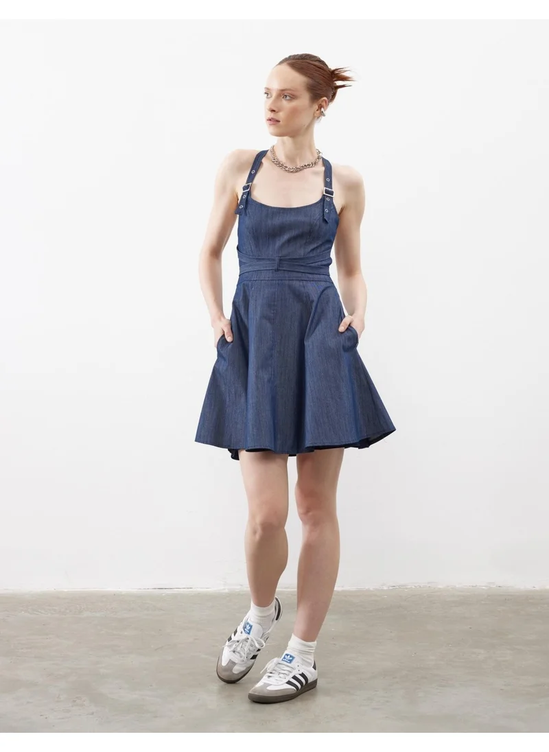 Juste Strap Detail Flounce Dress Blue