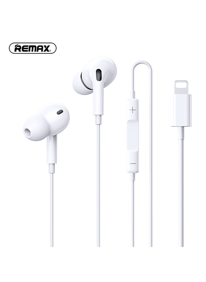 REMAX RM575i سماعات أذن سلكية مع موصل Lightning، سماعات داخل الأذن، ميكروفون مدمج وتحكم في مستوى الصوت للموسيقى والمكالمات، أبيض، لهاتف iPhone 14 13 12 11 X Xs Pro وPro Max وPlus وiPad  - Image 1