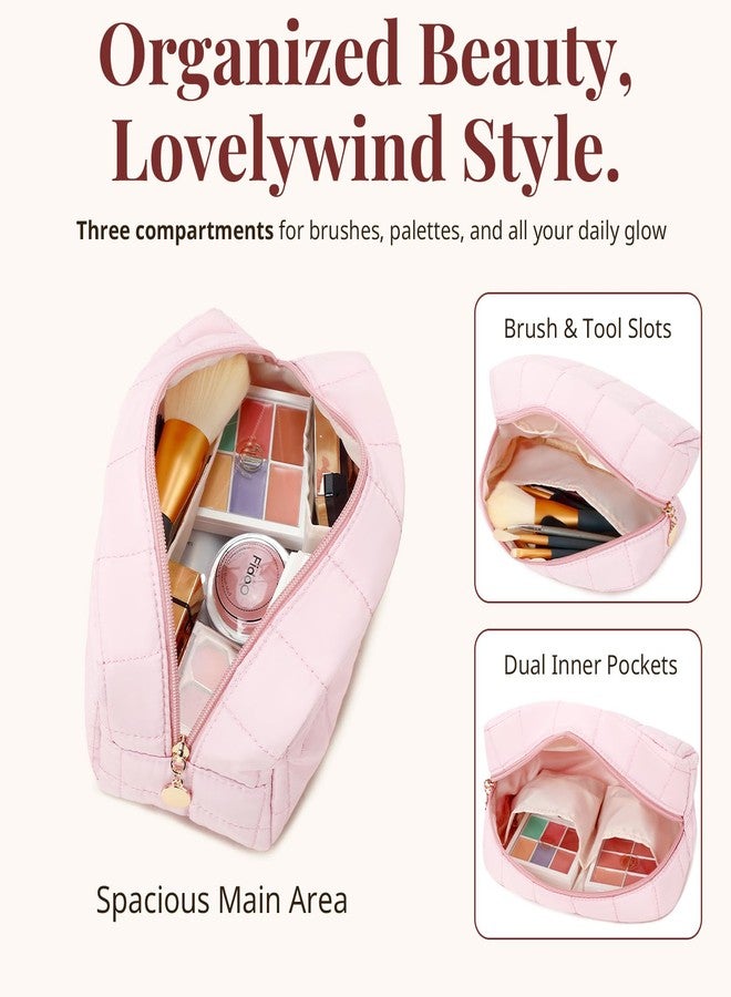 LOVELYWIND Makeup Bag for Women, Travel Cosmetic Bag Organizer with Compartments, Pink - Image 4