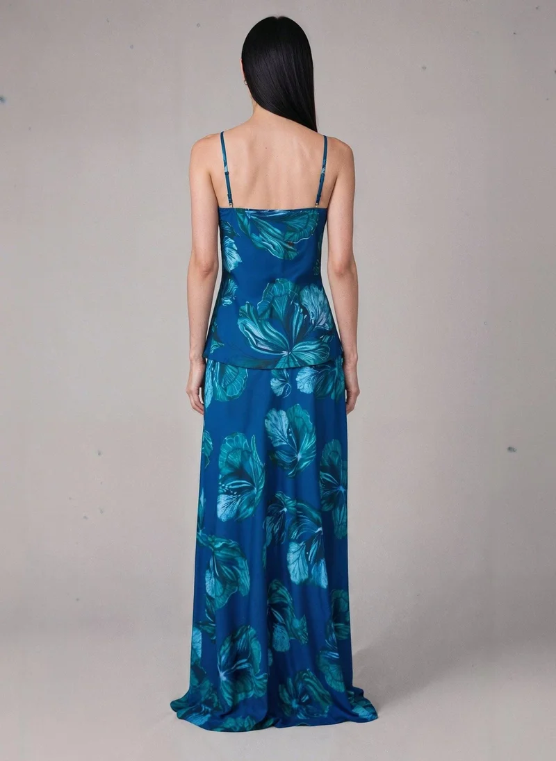 JANARA JONES Blue Floral Bomb Maxi Skirt