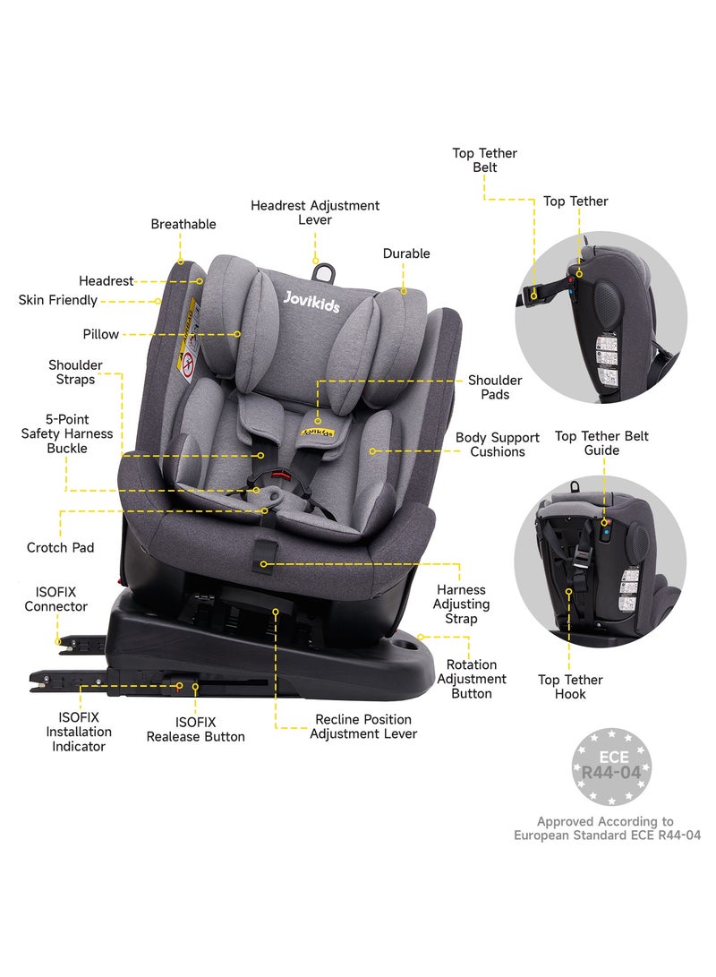 جوفيكيدز Jovikids Angela Safety Baby Car Seat with Isofix and Top Tether, 360 Degree Swivel Child Seat, Rotating Carseat for Group 0/1/2/3, 0-12 Years Old, ECE R44/04, Black - Image 5