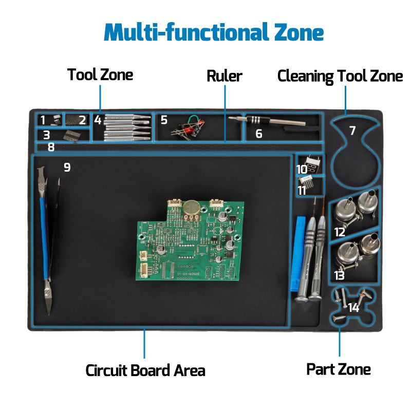 WEP M160 Silicone Soldering Mat 13.7x9.9 inches Heat-resistant with 5 Function Zones, Soldering Mat for, electronics repair, DIY Projects - Image 5