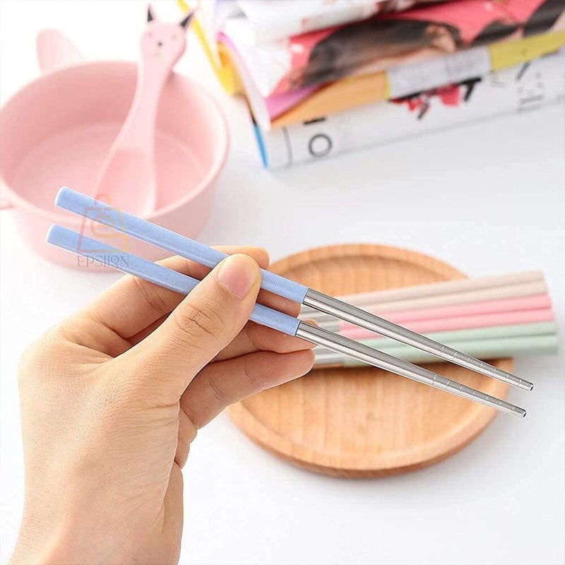 Epsilon Epsilon Stainless Steel Blue Color Chopsticks Reusable Chopsticks 304 Stainless Steel Chopsticks Lightweight Metal Pair Chopsticks Dishwasher Safe for Rice and NoodlesBlue Pair of 1  - Image 5