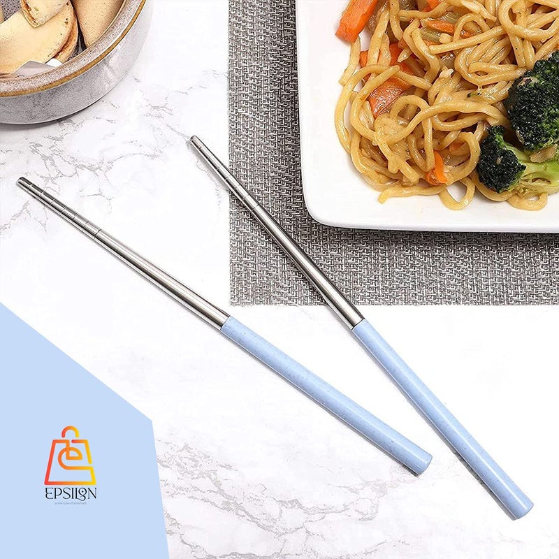 Epsilon Epsilon Stainless Steel Blue Color Chopsticks Reusable Chopsticks 304 Stainless Steel Chopsticks Lightweight Metal Pair Chopsticks Dishwasher Safe for Rice and NoodlesBlue Pair of 1  - Image 3