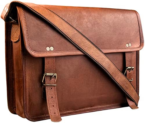 RUSTIC TOWN Leather Messenger Bag for Men Women - Full Grain Leather Laptop Satchel Office Shoulder Bag (14 Inch, Brown) - Image 1