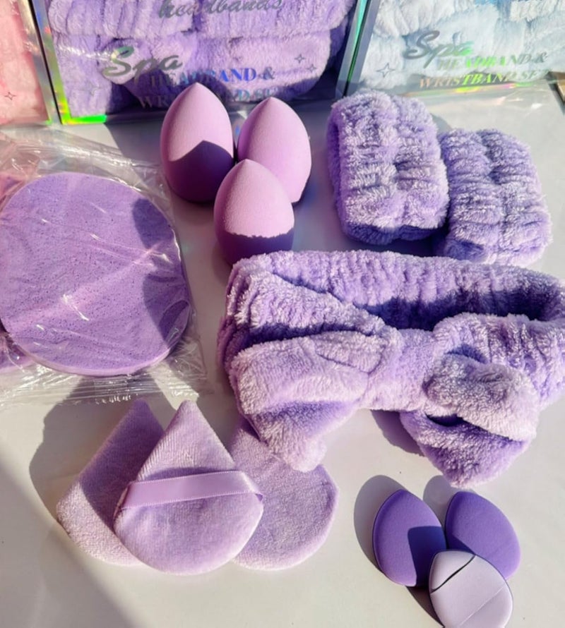 14 Piece Professional Makeup Sponge Set â€“ Soft Beauty Blender Sponges with Hair Band, Applicator Pads & Headband â€“ Apply Foundation & Powder with Precision and Style (Purple)