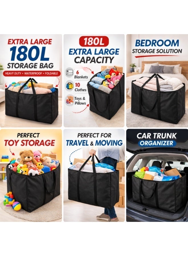 Eworld 180L Extra Large Moving Bag with Strong Zippers & Handles | Heavy-Duty Storage Tote for Clothes, Bedding & Travel | Foldable, Waterproof Organizer for Moving and Space Saving | Pack of 2 - Image 3