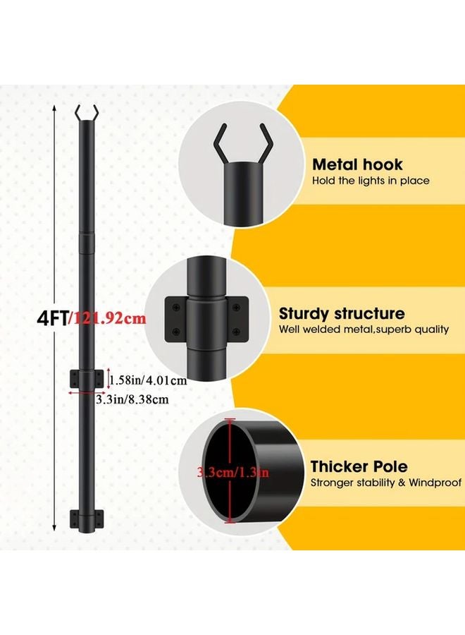 2Pack 4FT Black Metal String Light Poles With Fork For Outdoor Garden Patio - Image 4