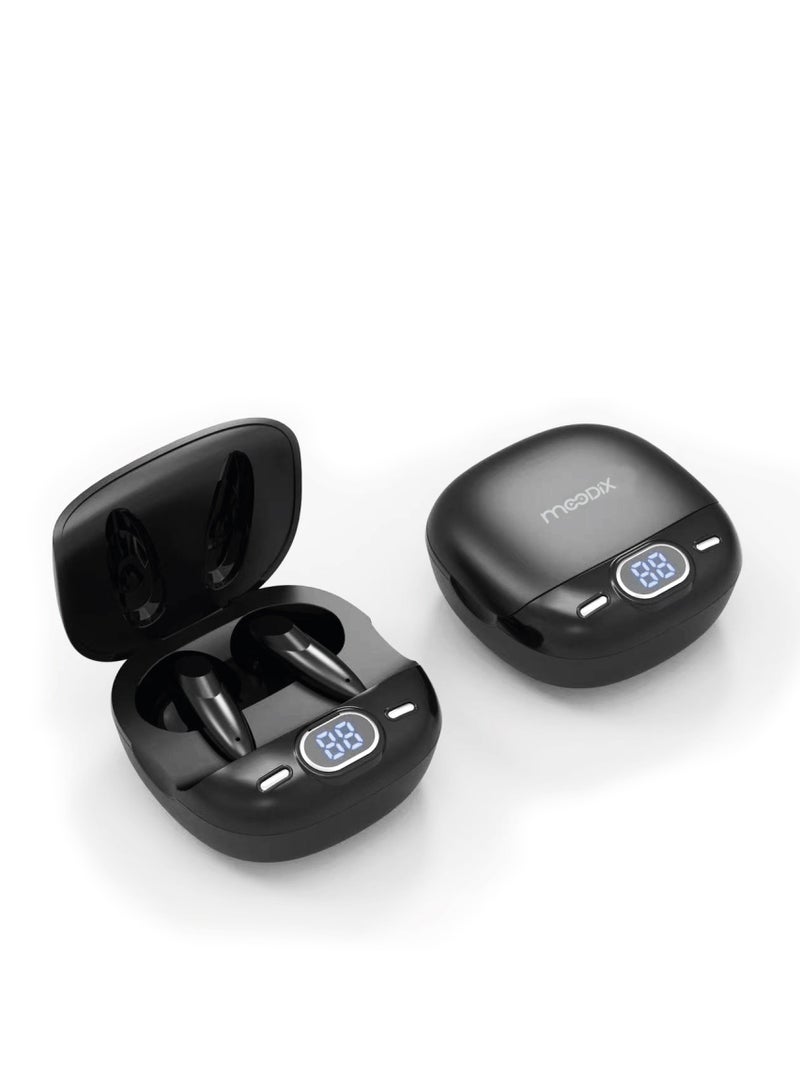 موديكس سماعات بلوتوث Moodix KI23J153 مع شاشة عرض الطاقة LED وتحكم ذكي باللمس، أسود - Image 1