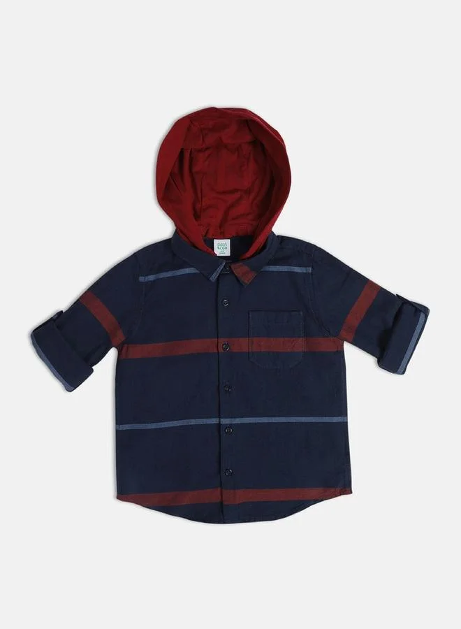 MINIKLUB Boys Striped Hooded Cotton Shirt