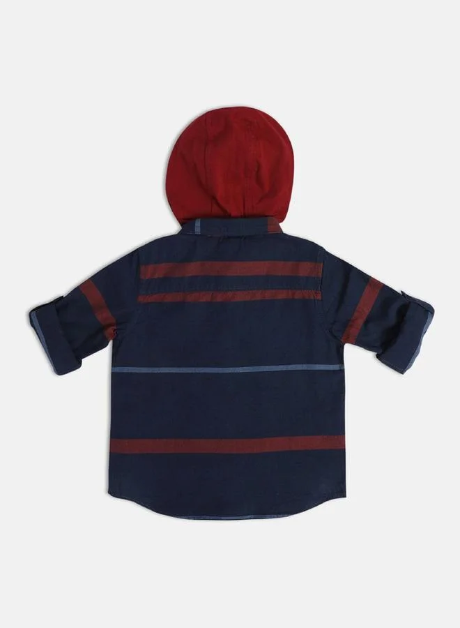 MINIKLUB Boys Striped Hooded Cotton Shirt
