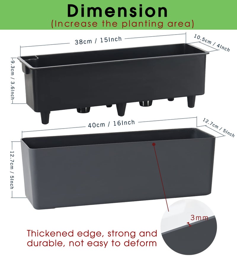 GardenBasix Elongated Self Watering Planter Pots Window Box 5.5 x 16 inch Indoor Home Garden Modern Decorative Planter Pot for All House Plants Flowers Herbs (Dark Grey,1-Pack) - Image 2