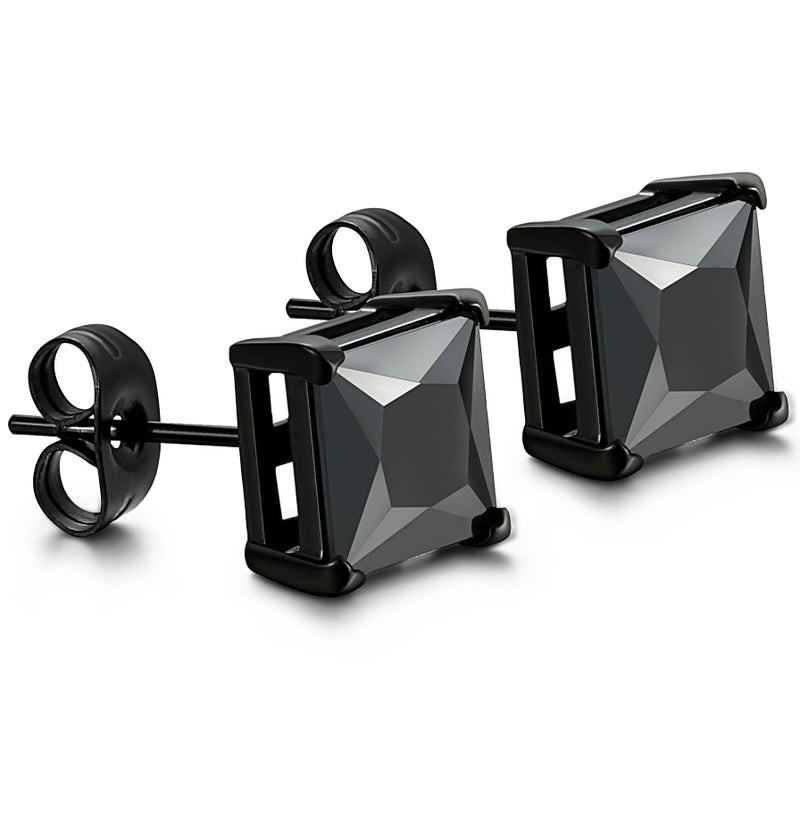 Jstyle أقراط ستود مصنوعة من الفولاذ المقاوم للصدأ الأسود للرجال والنساء 20G مع زركونيا مكعبة سوداء للأذان الحساسة أقراط جراحية من الفولاذ 7 مم - Image 1