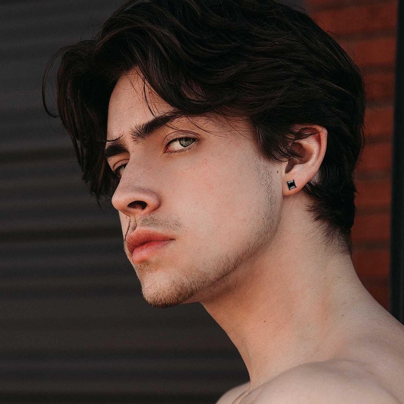 Jstyle أقراط ستود مصنوعة من الفولاذ المقاوم للصدأ الأسود للرجال والنساء 20G مع زركونيا مكعبة سوداء للأذان الحساسة أقراط جراحية من الفولاذ 7 مم - Image 4