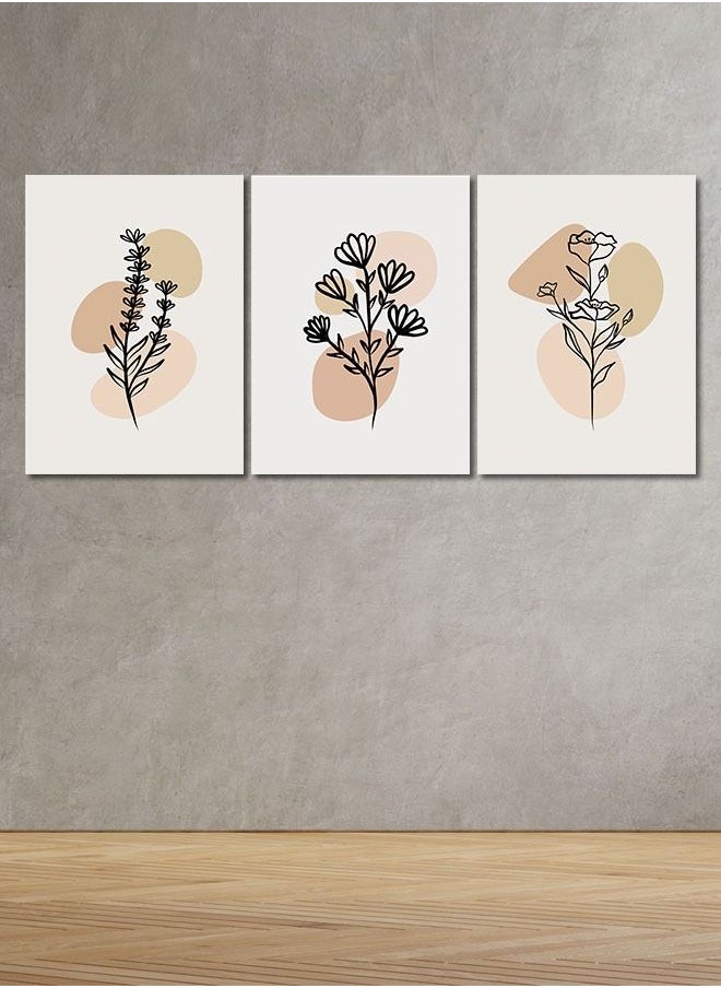 ماركتنا لوحة جدارية فنية لتزين الحائط بتصميم ورود، ثلاث قطع ،مقاس120X60سم  - Image 1