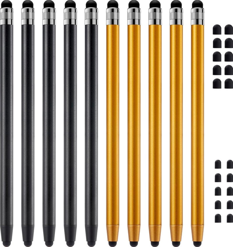 تشاو كيو قلم Stylus للشاشات التي تعمل باللمس، من ، 10 قطع عالية الحساسية والدقة، مناسبة لأجهزة iPad وiPhone وAndroid وجميع أنواع الشاشات التي تعمل باللمس (اللون أسود/ذهبي). - Image 1
